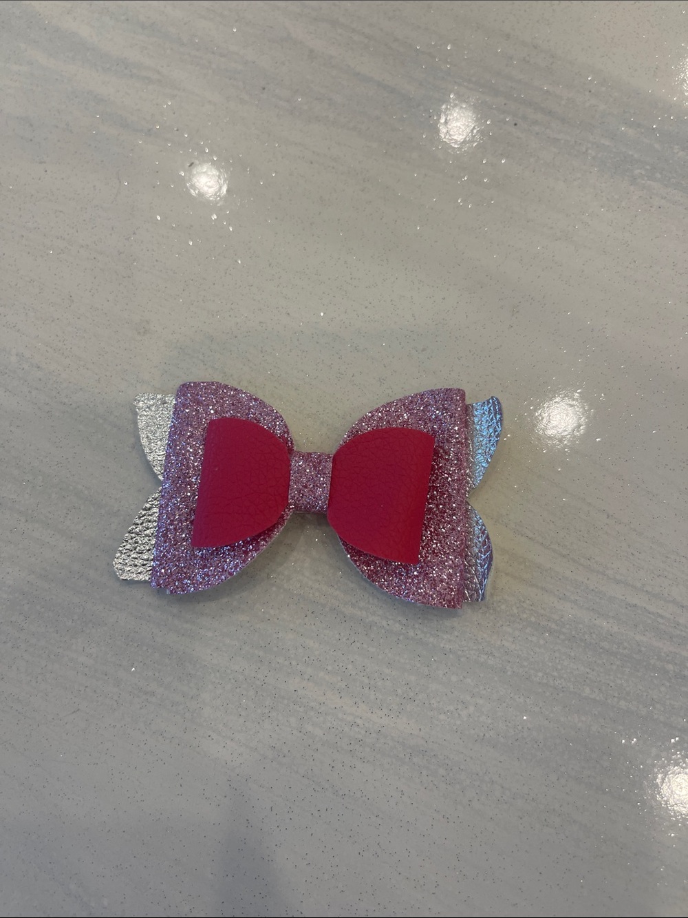 Pink/Silver Glitter Straw Topper Bow